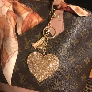 Rhinestone bling Heart gold - Champagne  keychain purse charm